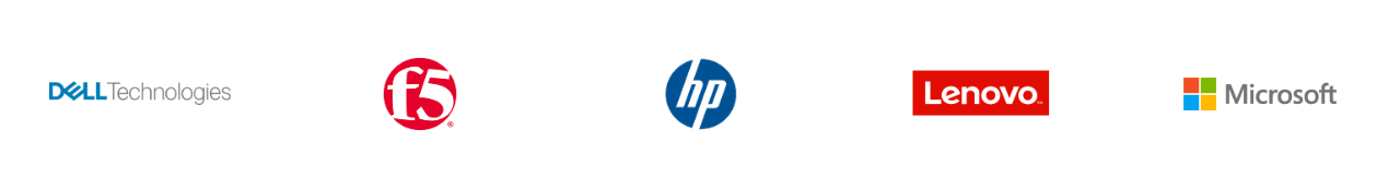 Dell lofo, F5 logo, HP logo, Lenovo logo, Microsoft logo