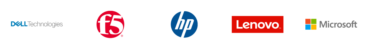 Dell lofo, F5 logo, HP logo, Lenovo logo, Microsoft logo