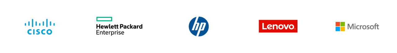 cisco logo, HPE logo, HP logo, Lenovo logo, Microsoft logo