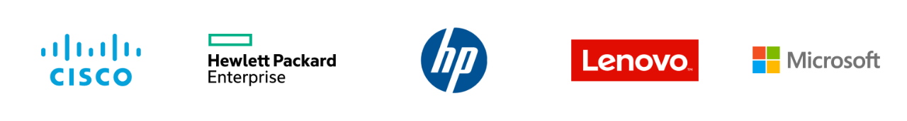 Dell lofo, F5 logo, HP logo, Lenovo logo, Microsoft logo